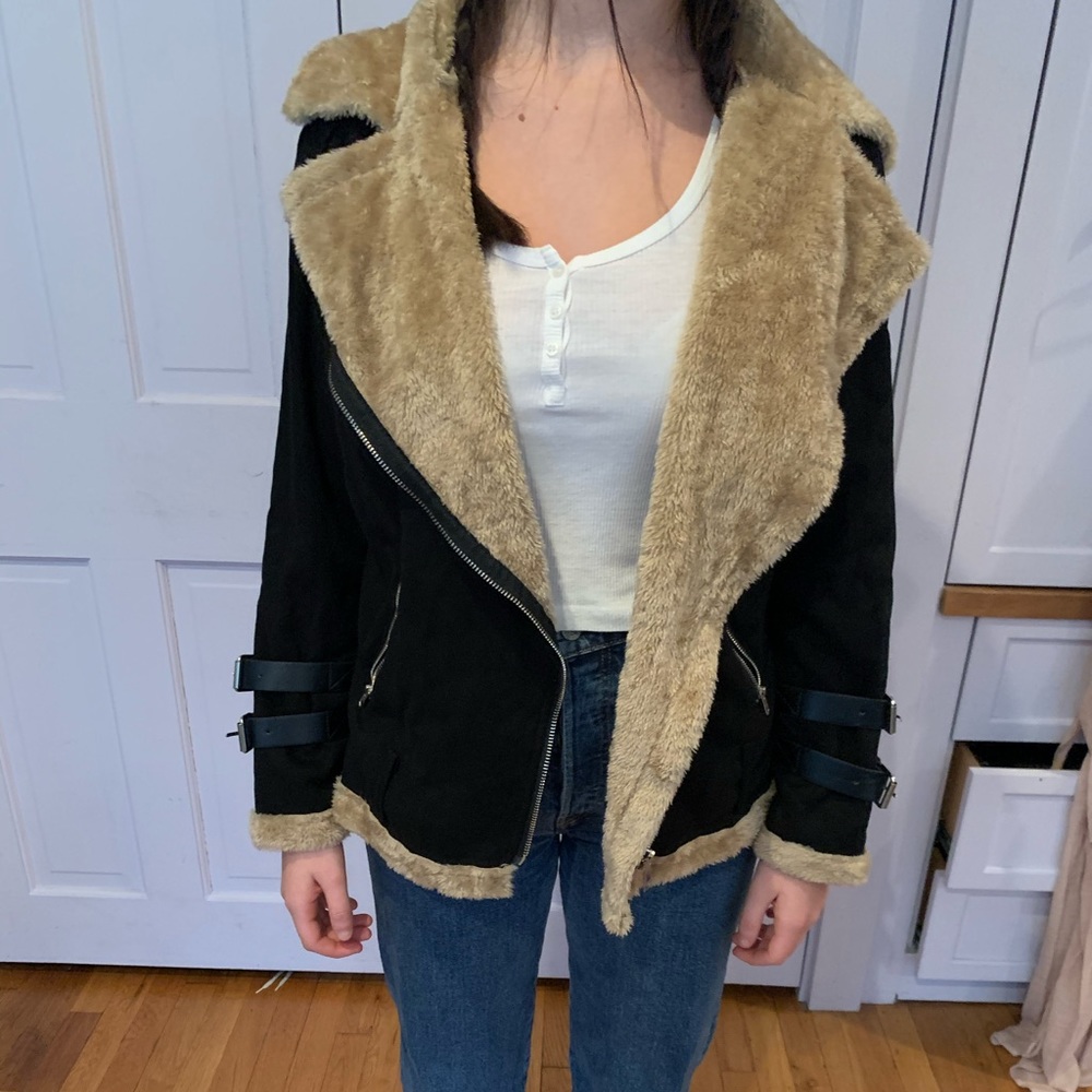 Faux fur motto jacket